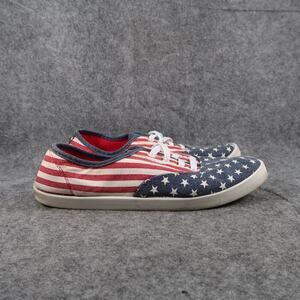Casual Shoes Womens 9 Canvas Lace Up Flat Low USA American Flag Stars Stripes